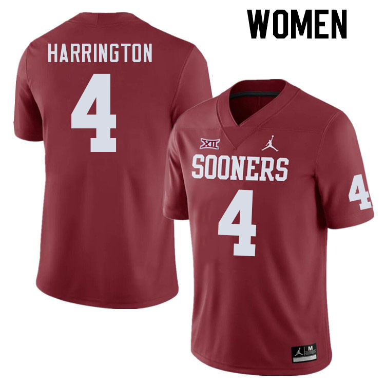 Women #4 Justin Harrington Oklahoma Sooners College Football Jerseys Stitched Sale-Crimson